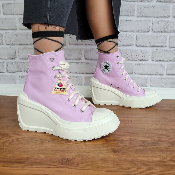 ⭐Converse Chuck 70 De Luxe Wedge Platform Hi Shoes Sz 8 A07584C Purple Pink 4" - Picture 1 of 15